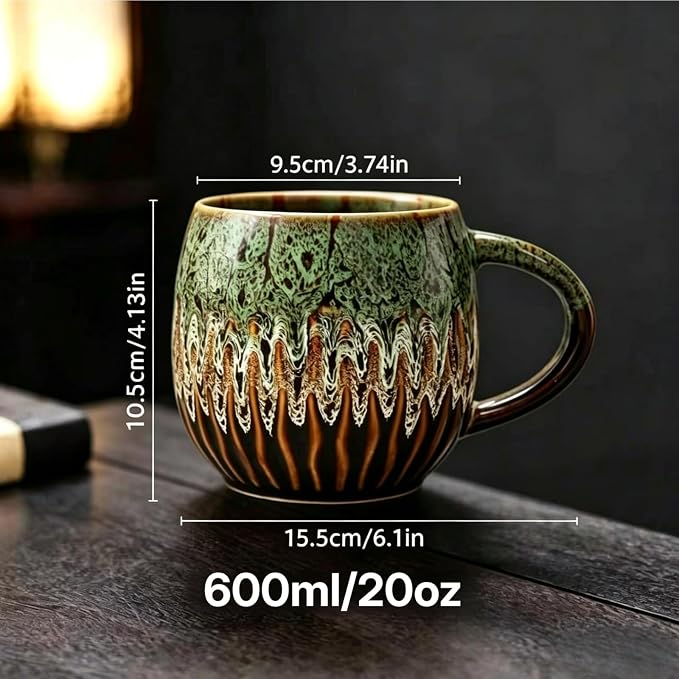20 oz Large Ceramic Coffee Mug,Creative Handcrafted Reactive Glaze Coffee Cups Suitable for Home and Office Use,Dishwasher & Microwave Safe,Novelty Pottery Mug for Coffee Lovers Gift (green) - Image 3