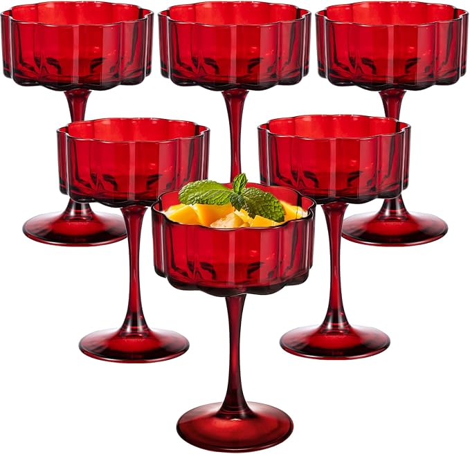 Vintage Champagne Coupes Glass Cute Martini Cocktail Glasses,13oz Crystal Martini Wine Glasses Set Of 6 Elegant Flower -Shaped Goblet Drinking Champagne Dessert Yogurt Ice Cream Glassware Cups Red by Unknown