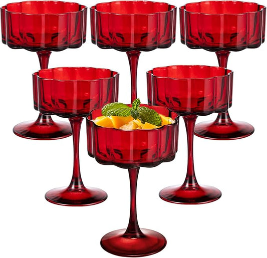 Vintage Champagne Coupes Glass Cute Martini Cocktail Glasses,13oz Crystal Martini Wine Glasses Set Of 6 Elegant Flower -Shaped Goblet Drinking Champagne Dessert Yogurt Ice Cream Glassware Cups Red by Unknown