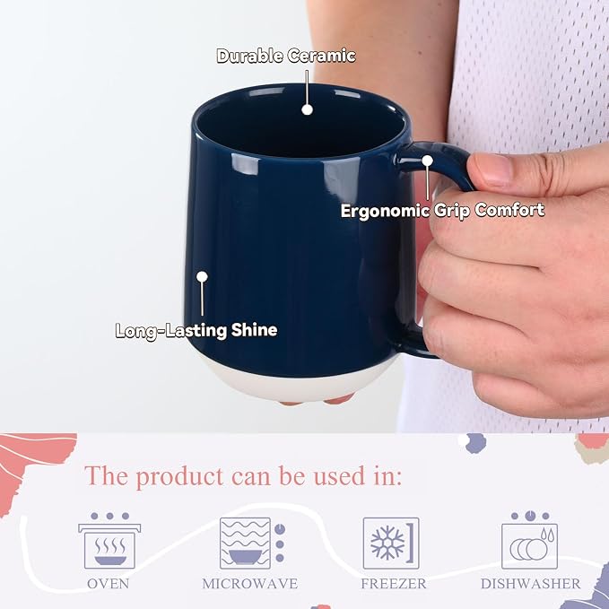 Miicol Ceramic Coffee Mug, 16 oz Large Coffee Cup, Tea Mug with Handle, Flat Bottom Mug for Men, Women, Office, Microwave and Dishwasher Safe, Multi-Color, Deep Ocean Blue - Image 7