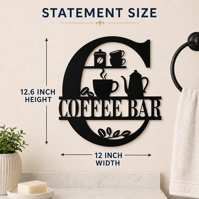 Coffee Bar Metal Wall Decor, Farmhouse Kitchen Sign, 14 Inch | Matte black metal COFFEE BAR sign with pre-drilled holes for kitchens, coffee stations, cafés, and farmhouse wall decor. - Image 7