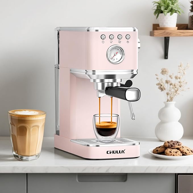 CHULUX Slim Espresso Machine with Milk Frother Steam Wand, 20 Bar Professional Italian Pump Espresso Coffee Machine for Home Cappuccino & Latte Maker, Pink
