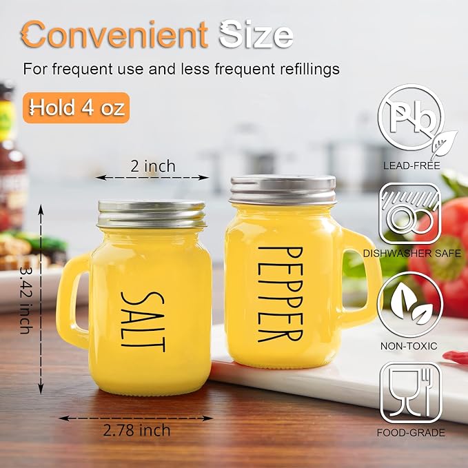 Yellow Salt and Pepper Shakers Set - Yellow Kitchen Decor and Accessories for Home Restaurants Wedding - Glass Salt and Pepper Set for Cooking Table, RV, BBQ, Easy to Clean & Refill - Image 3