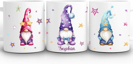 Hyturtle 11 oz Ceramic Mug, Gnome Design - Personalized Christmas & Valentine's Day Gift for Coffee & Tea Lovers | Gnomes Gifts for Women, Gnome Gift Idea, Custom Name 11oz White Ceramic Coffee Tea Mug Cup, Comfort grip handle by Hyturtle