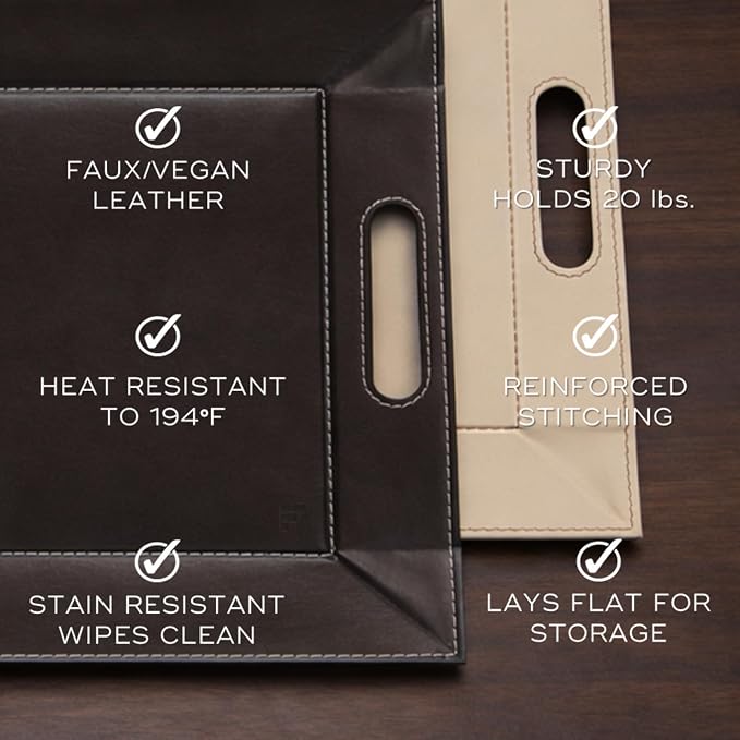 2-in-1 Serving Tray & Placemat | Faux Leather & Reversible | Lays Flat as a Placemat or Folds into an Ottoman Food Tray, Easy to Clean - Image 6