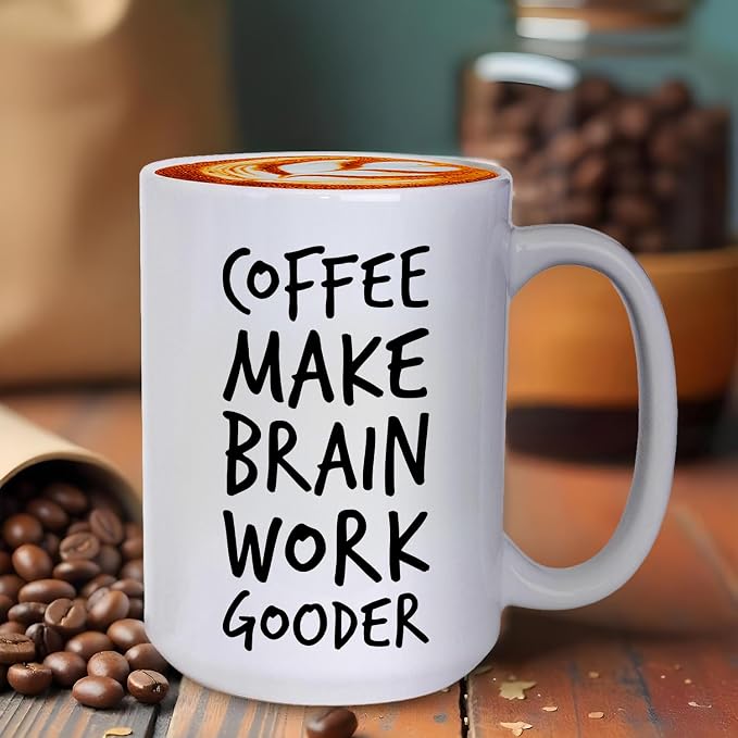 Veracco Coffee Make Brain Work Gooder Mug Funny Coffee Lover Gift Humorous Idea Family Friends Birthday Presents Sarcastic Office Berserk Tea Cup Caffeine Addict Brain Booster Gooder Vibes - Image 7