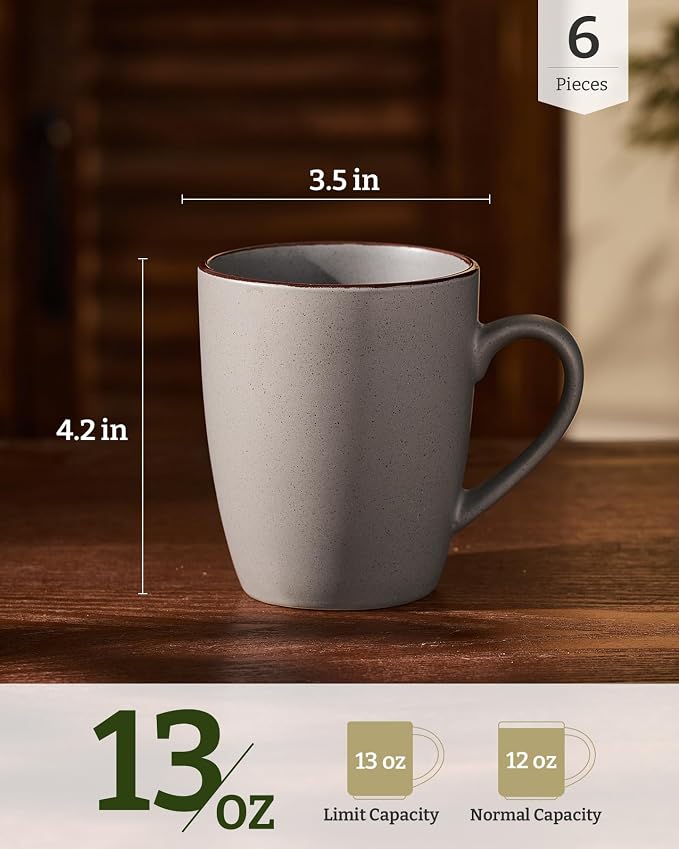 famiware Venus Coffee Mugs for 6, 14 oz Mug Set, Dringking Cup with Handle for Coffee, Tea, Cocoa, Milk, Dark Grey - Image 4