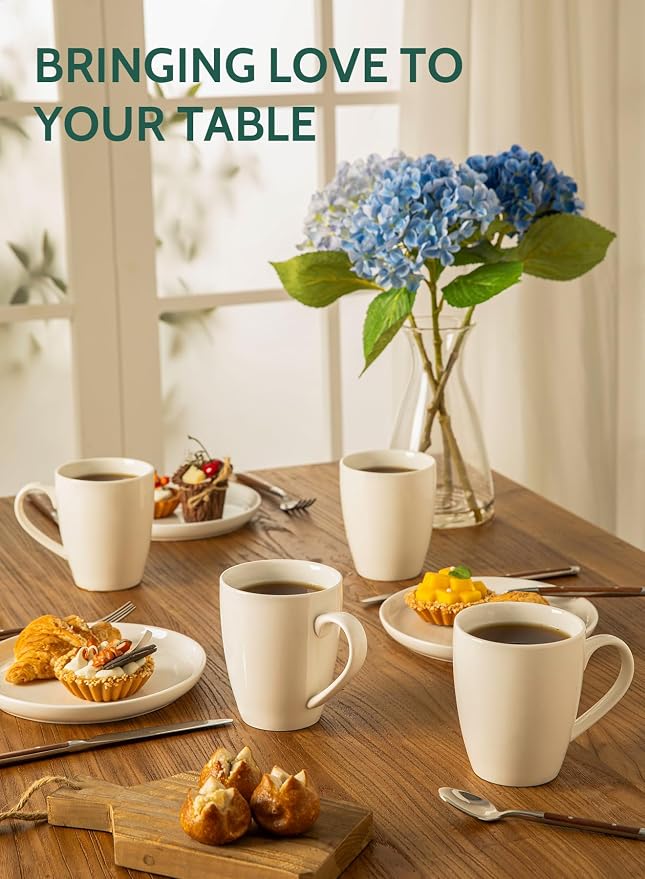 Sweese Porcelain Coffee Mugs - 16 Ounce - Set of 6, Cups for Latte, Hot Tea, Cappuccino, Mocha, Cocoa, White - Image 3