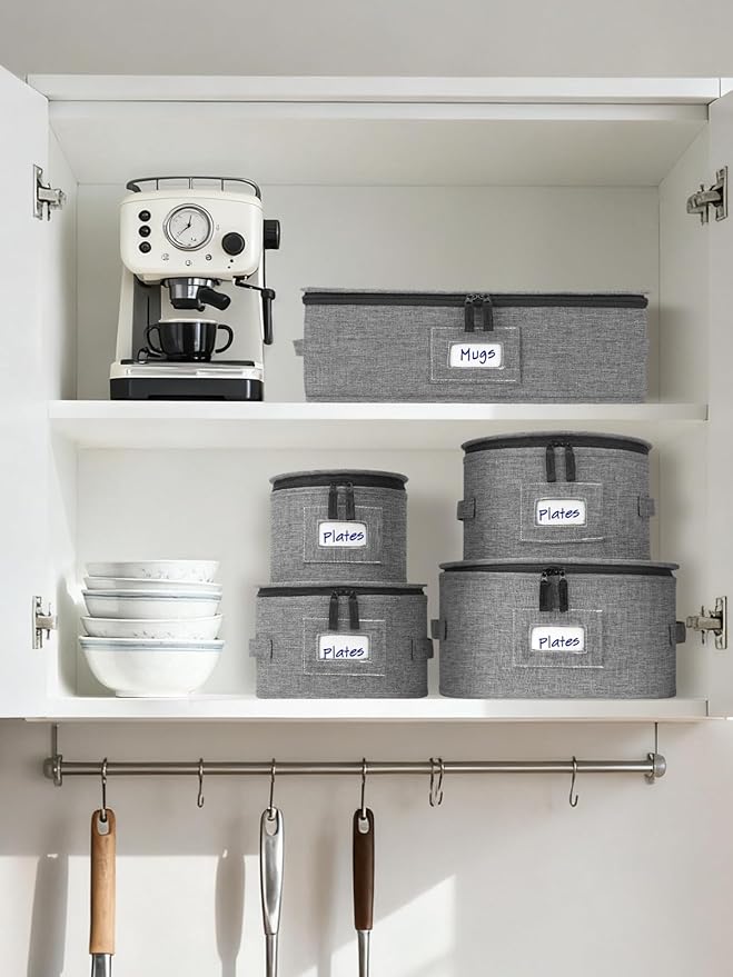 China Storage Containers 5-Piece Hard Shell Dinnerware Set Moving Boxes | Hard shell sides and bottom, quilted and stackable plate & dish protectors, plus adjustable mug and cup storage for moving - Image 2