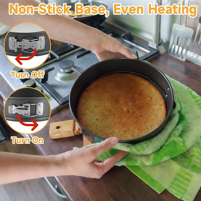 Acrux7 2 Pack 9 Inch Springform Cheesecake Pans with Removable Bottom, Latch and Lids, Round Nonstick Carbon Steel Cheese Cake Pan, Easy Release Spring Form Pan Bakeware for Baking, Oven Safe - Image 6