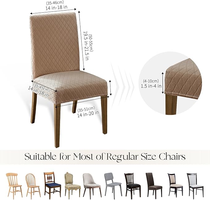 MOSAYT 100% Waterproof Dining Room Chair Covers Set of 2, Super Fit Stretch Jacquard Parson Chairs Slipcovers Removable Washable Chair Seat Protectors for Home, Kitchen, Banquet (Khaki) - Image 6