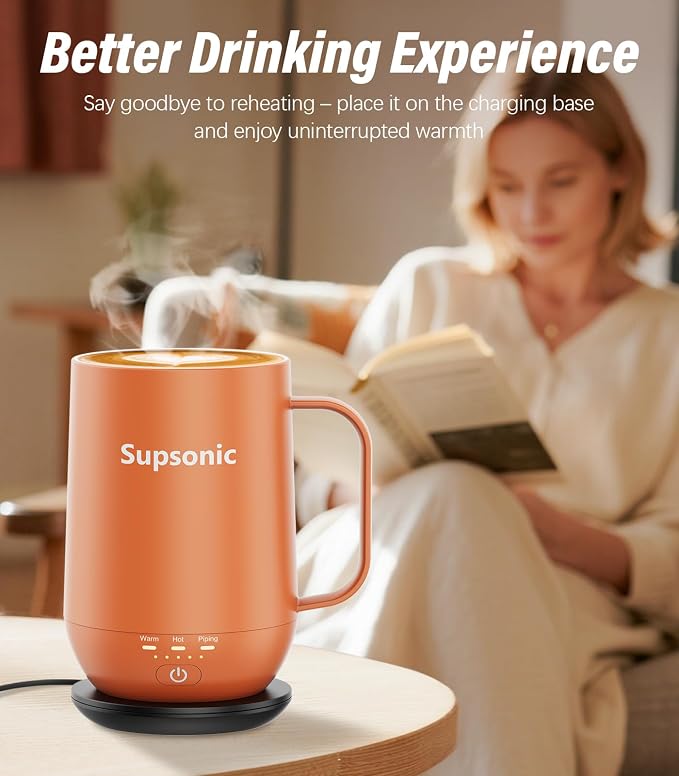 Supsonic - 16oz Self Heating Coffee Mug, Smart Heated Coffee Mug Faster Direct-Contact Heating Up to 149°F, Coffee Mug Warmer Set with Auto Shut-Off - Gifts for Men Women | S2 - Image 4