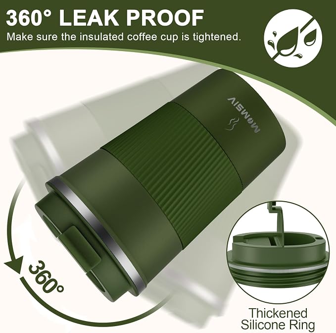 MOMSIV 12oz Travel Coffee Mug, Insulated Coffee Cup with Leak Proof Lid | 6-Hour Heat Retention, 360°Leak proof, Vacuum Stainless Steel Double Walled, BPA-free, Reusable And To Go Coffee Mug - Image 5