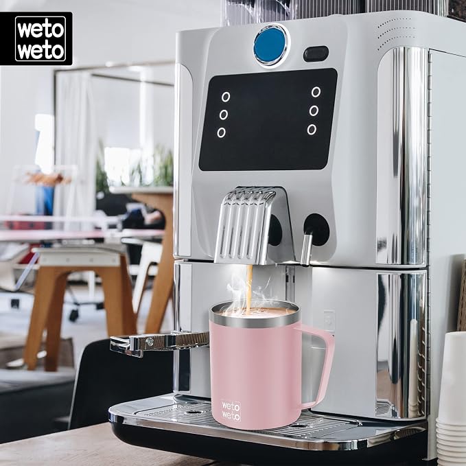 WETOWETO 14 oz Coffee Mug, Vacuum Insulated Camping Mug with Lid, Double Wall Stainless Steel Travel Tumbler Cup, Coffee Mugs Outdoor, Powder Coated Ice Pink - Image 5