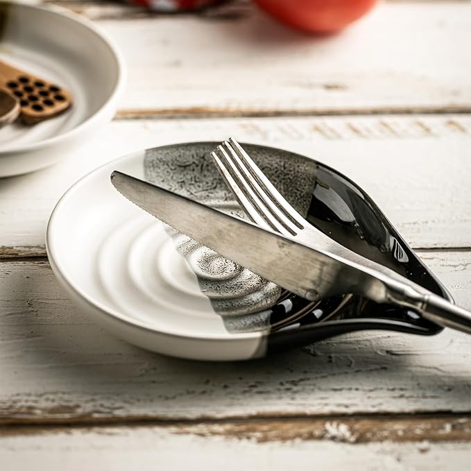Large Ceramic Spoon Rest for Stove Top and Kitchen Counter, No Mess | Heat-Resistant Spoon Holder for Cooking Utensils, Spatula and Ladles | Nonstick, Dishwasher Safe, Cute Design, Gradient Black - Image 3
