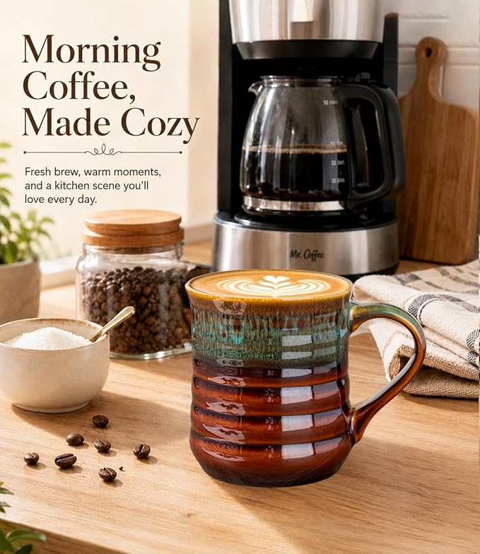 GBhome 18oz Large Coffee Mug, Handmade Ceramic Coffee Mug for Latte/Tea/Beer/Hot Cocoa, Dishwasher & Microwave Safe, Multi-Green - Image 4