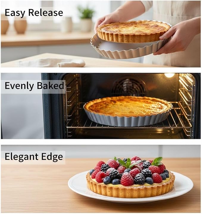 Tart Pan with Removable Bottom, 10 Inch Aluminum Alloy Quiche Baking Pan, 9.3 in Top Diameter, 1 in Depth, Silver Pie Pan with Fluted Edge, Easy to Clean, for Tarts and Quiches - Image 4