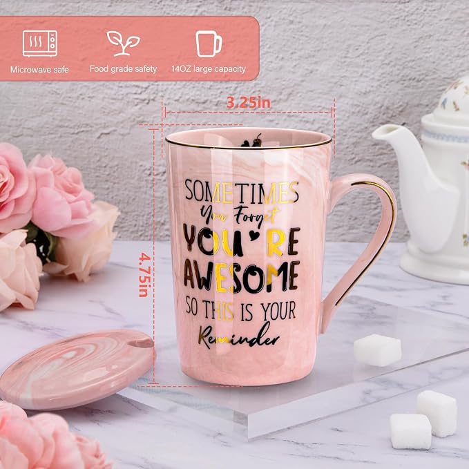 Birthday Thank You Gifts for Women, Sometimes You Forget You're Awesome Coffee Mug, Inspirational Christmas Gift for Her, Boss Lady Employee Coworker, 14oz Pink Marble Gold Print Cup, Nice Gift Boxed - Image 2