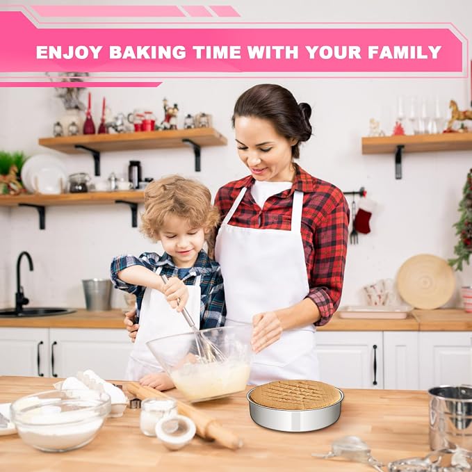 EWFEN 8 Inch Cake Pan Set of 2, Stainless Steel Round Layer Cake Baking Pans Tins, Non-Toxic & Healthy, Leak-proof & Easy Clean & Dishwasher Safe - Image 6