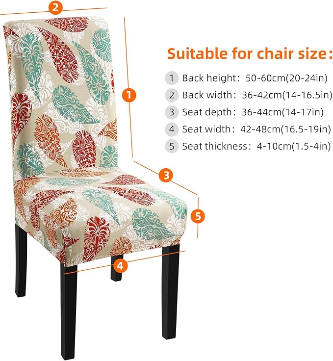 Fuloon Chair Covers for Dining Room 6 Pack, Printed Stretch Dining Slipcovers, Washable Kitchen Slip Covers for Parson Chair, Color Leaves Printed, Set of 6 - Image 6
