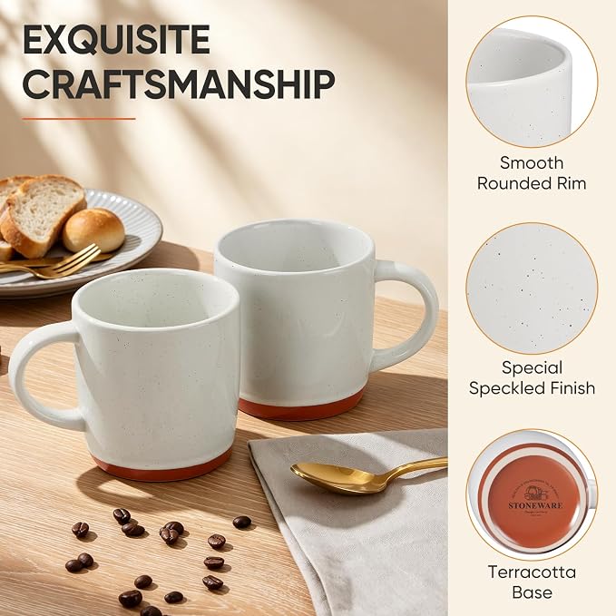 E-far Ceramic Coffee Mug Set of 4, 12oz Stoneware Coffee Cup with Handle, Porcelain Tea Cups, Modern Farmhouse Latte Mug Gift Set for Women & Men, Microwave Safe, Speckled White - Image 3