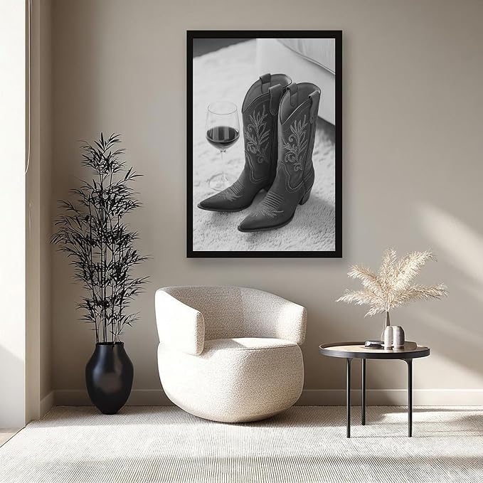 Cowboy Boots And Red Wine, Western Aesthetic, Black And White, Modern Fashion Poster Canvas Poster Wall Art Decor Print Picture Paintings for Living Room Bedroom Decoration Black Frame 16x24in(40x60cm - Image 8
