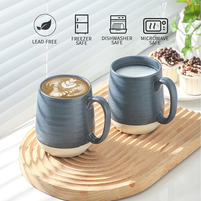 HASENSE Porcelain Coffee Mugs Set of 6, 15 Ounce Large Ceramic Coffee Cups Set with Handle for Latte, Tea, Cocoa and Hot Chocolate, Dark Blue Coffee Mugs for Men and Women, Microwave Safe - Image 6
