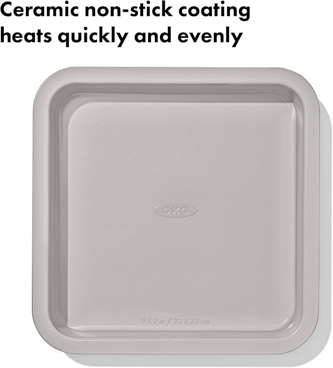 OXO Good Grips Non-Stick Pro Ceramic Coated Metal Bakeware 9” Square Cake Pan – Biscuit - Image 4