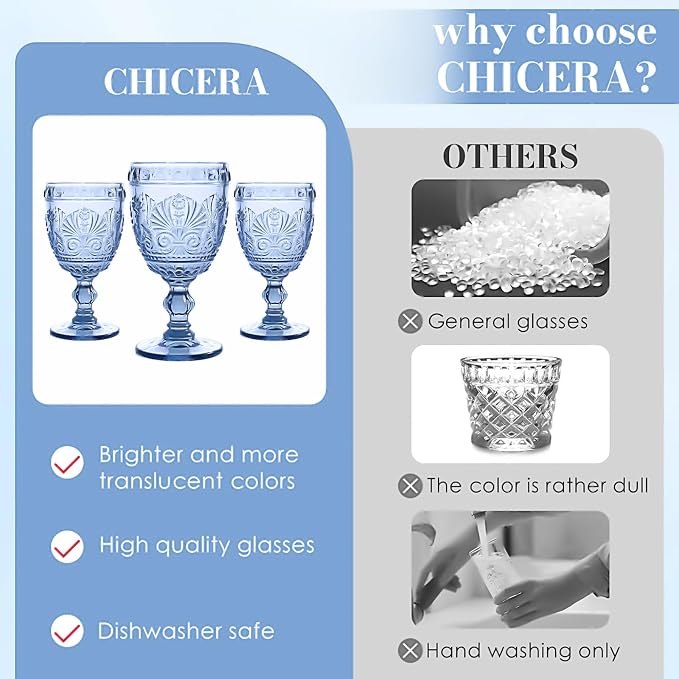 6 Pcs Blue Wine Glasses,Goblet Glasses,Vintage Glassware, Made of Sturdy and Durable Glass Can be Used for Weddings, Everyday Fun Parties and More! - Image 4