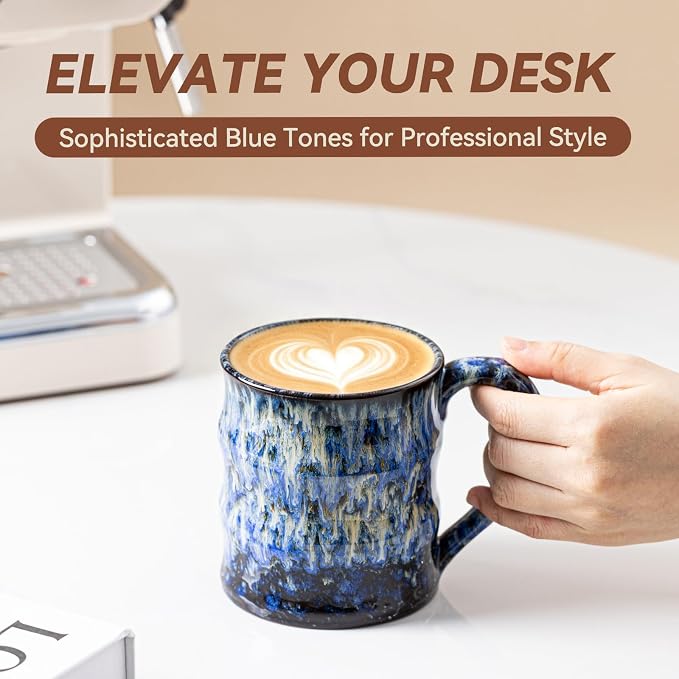 Unique Reactive Glaze Ceramic Coffee Mug - 15 oz Large Coffee Cup with Ergonomic Handle, Deep Sea Blue Ceramic Mug for Office & Home, Great Birthday Gift for Women, Men & Friends - Image 8