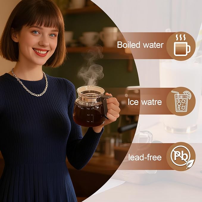 16 oz Clear Borosilicate Glass Coffee Pot Mug with Silicone Lid | Mini coffee pot design with cleaning brush for hot or cold drinks at home, in the office, or as a gift for coffee lovers - Image 4
