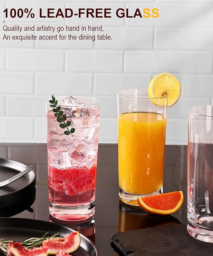 Drinking Water Glass Cups Set,Crystal Highball Glasses cups set of 12,16oz | Wide Mouth Design Tall Glassware for Cocktail Parties, Family Dinners - Image 3