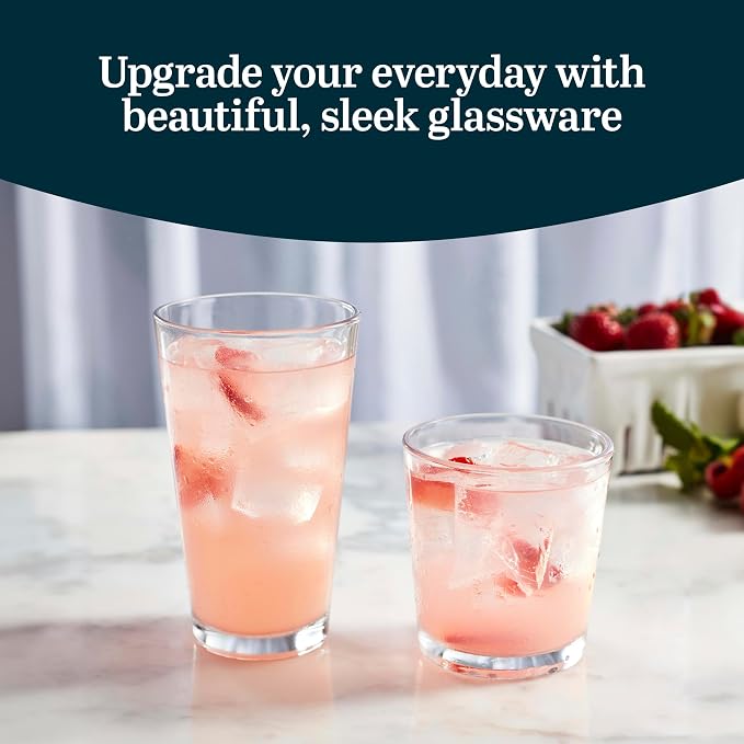 Libbey Flare Rocks, Glass Tumbler Set, Stylish Lead-Free Drinking Glasses Set of 16, Dishwasher-Safe Glass Cups Set for Daily Use and Parties - Image 2