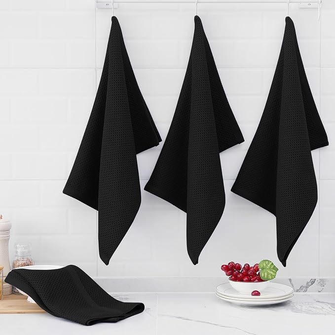 Homaxy 100% Cotton Oversized Waffle Weave Kitchen Towels 4-Pack, Black | 20 x 28 Inches, Ultra Soft Absorbent Dish Towels, Quick Drying Large Cleaning Towels - Image 6