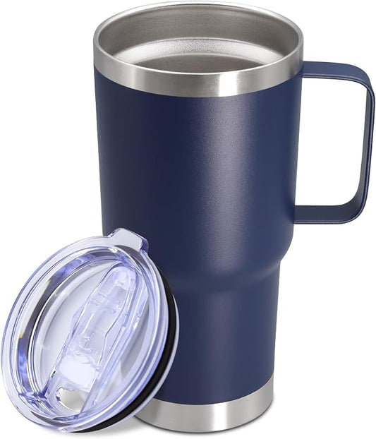 20 oz Tumbler with Handle and Lid Insulated Travel Coffee Mug Navy 1P | Stainless Steel Tumbler, coffee tumbler with handle,Spill Proof Double Wall Vacuum Tumbler Cup Keep Drink Hot & Cold by ATQTQ
