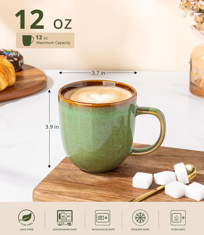 LERATIO Ceramic Coffee Mugs Set of 6,12oz Handmade Coffee Mugs Set with Large Handle for Cappuccino/Latte/Tea/Hot Cocoa, Dishwasher & Microwave Safe-Sage Meadow Green - Image 2