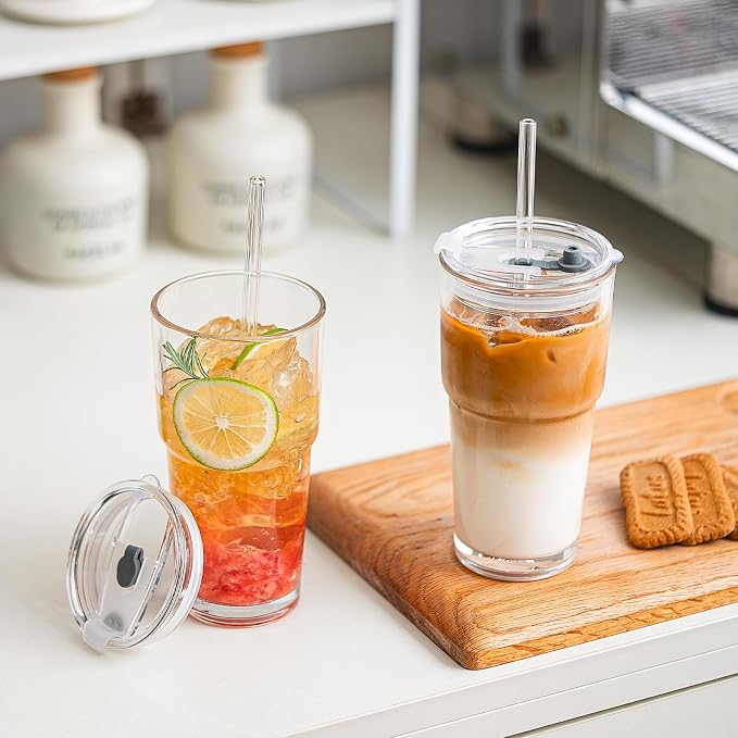 SoulTimes 20oz Clear Glass Tumbler with Lid and Straw – Iced Coffee Glasses Cups for Smoothie, Matcha, Juice, Water etc. Leakproof and Reusable Glassware Drinking for Travel To Go 【2 Pack】 - Image 7