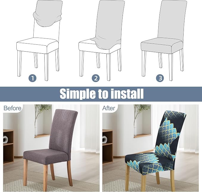 Dining Chair Covers, Stretch Seat Covers, Washable Furniture Protector | 4 Pack, Washable, Stretch Fit, Soft, Non Slip, Dining Chair Covers, Seat Protector, Furniture Cover,Easy Clean - Image 4