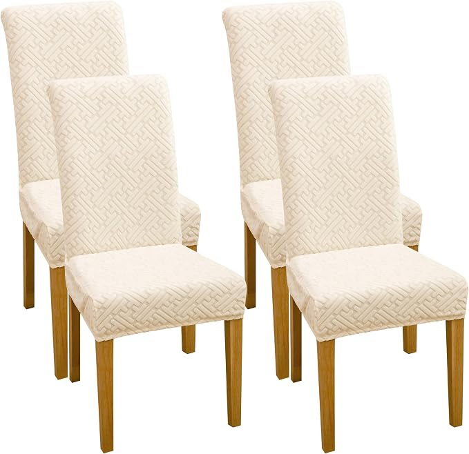 FORCHEER Chair Covers for Dining Chairs 4 Pack Beige Jacquard Stretch Parsons Chair Slipcovers Washable Removable by FORCHEER