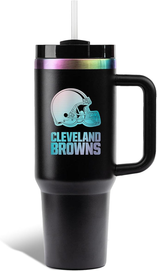 The Memory Company NFL 40oz Iridescent Tumbler - Double-Wall Vacuum Insulated Stainless Steel Water Bottle - Team Spirit Travel Cup with Handle, Lid and Straw, Hot and Cold Drink Container