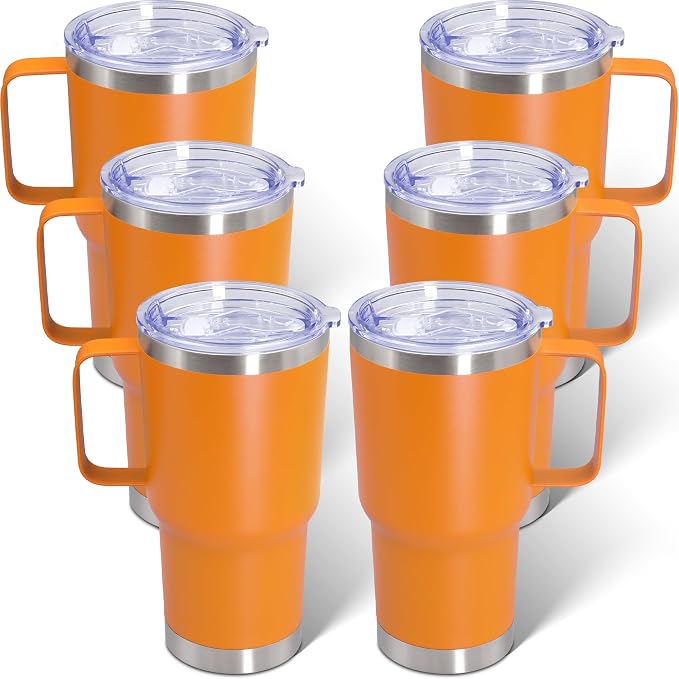 20 oz Tumbler with Handle and Lid Insulated Travel Coffee Mug Orange 6P | Stainless Steel Tumbler, coffee tumbler with handle,Spill Proof Double Wall Vacuum Tumbler Cup Keep Drink Hot & Cold by ATQTQ