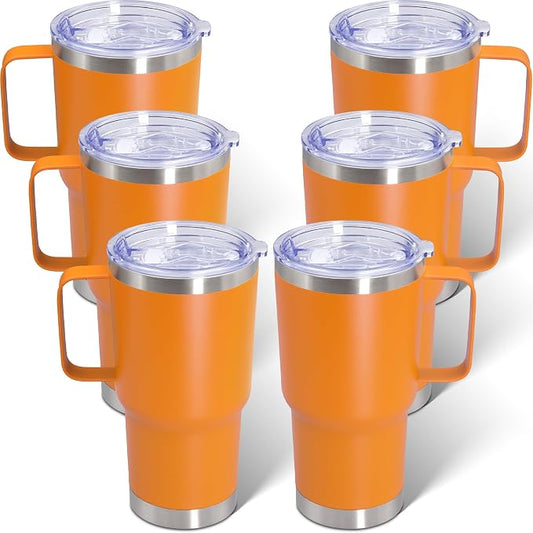 20 oz Tumbler with Handle and Lid Insulated Travel Coffee Mug Orange 6P | Stainless Steel Tumbler, coffee tumbler with handle,Spill Proof Double Wall Vacuum Tumbler Cup Keep Drink Hot & Cold by ATQTQ