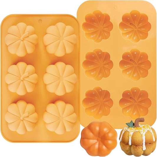 2Pcs Pumpkin Cake Molds Silicone 3D Pumpkin Cake Cupcake Pan Thanksgiving Silicone Molds Autumn Fall Ice Tray Mold Thanksgiving Chocolate Baking Jello Moulds Harvest Candy Mold for Holiday Decor