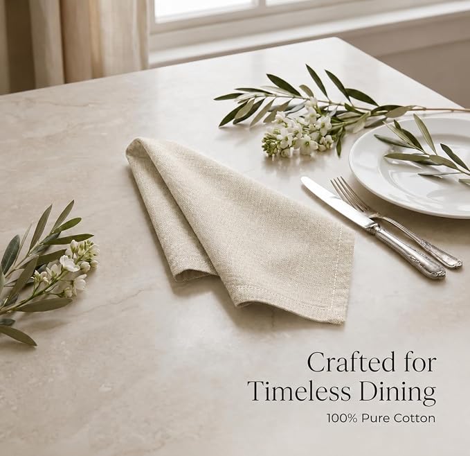 Urban Villa Cloth Napkins Cotton 20x20 (Set of 12) Beige/White - Image 5