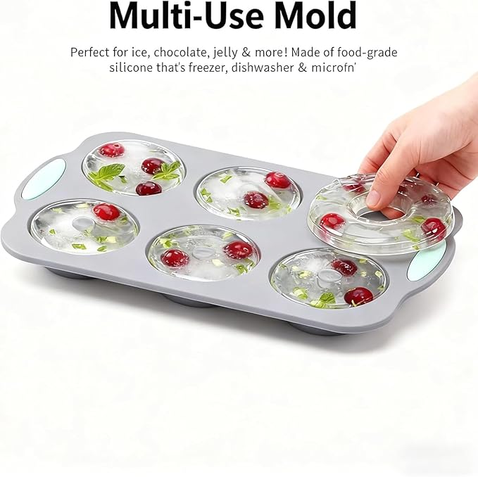 Wreath Ice Cube, Christmas Silicone Wreath Shaped Ice Cube Tray and Snowflake Mold Set, 6 Hole Mini Bund and Cake Pan Candy Bakeware for Holiday Cocktails Ice Cubes DIY Crafts (D+E)