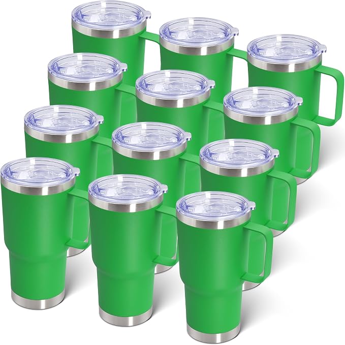 20 oz Tumbler with Handle and Lid Insulated Travel Coffee Mug Green 12P | Stainless Steel Tumbler, coffee tumbler with handle,Spill Proof Double Wall Vacuum Tumbler Cup Keep Drink Hot & Cold by ATQTQ