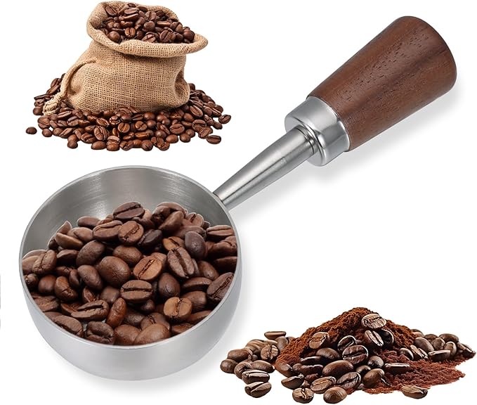 Vintage Coffee Scoop 10g/30ml Capacity Retro 304 Stainless Steel Coffee Measuring Spoon Walnut Wooden Handle Coffee Scoop Kitchen Utensil for Measuring Scooping Tea Coffee Spices (Short Handle)