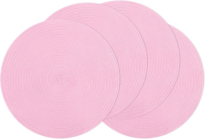 SHACOS Round Braided Placemats Set of 4 Washable 15 inch Round Table Mats for Dining Table Place Mats Home Wedding Party Decor (Pink, 4) by SHACOS