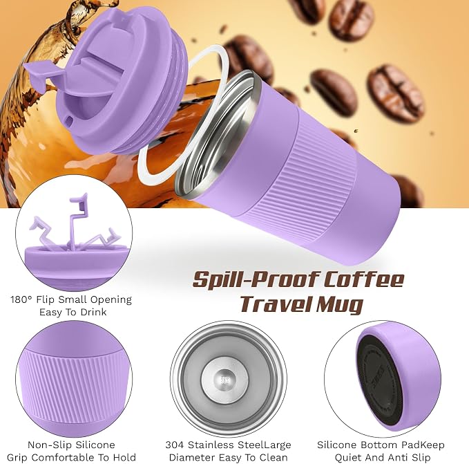 Vacuum Insulated Stainless Steel Travel Coffee Mug,Leak Proof Cup with Lid | 304 stainless steel mug with vacuum insulation, leak proof lid, silicone grip and car cup holder friendly design - Image 3