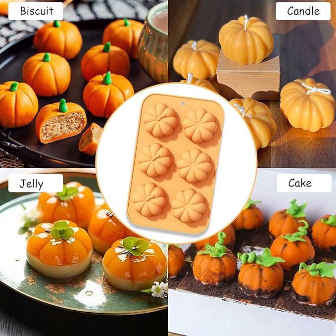 2 Pcs Pumpkin Silicone Molds for Chocolate 3D Fall Silicone Molds Halloween Thanksgiving Candy Baking Molds for Candy Ice Cube Cake Cupcake Decorations Jelly Jello Candle Soap